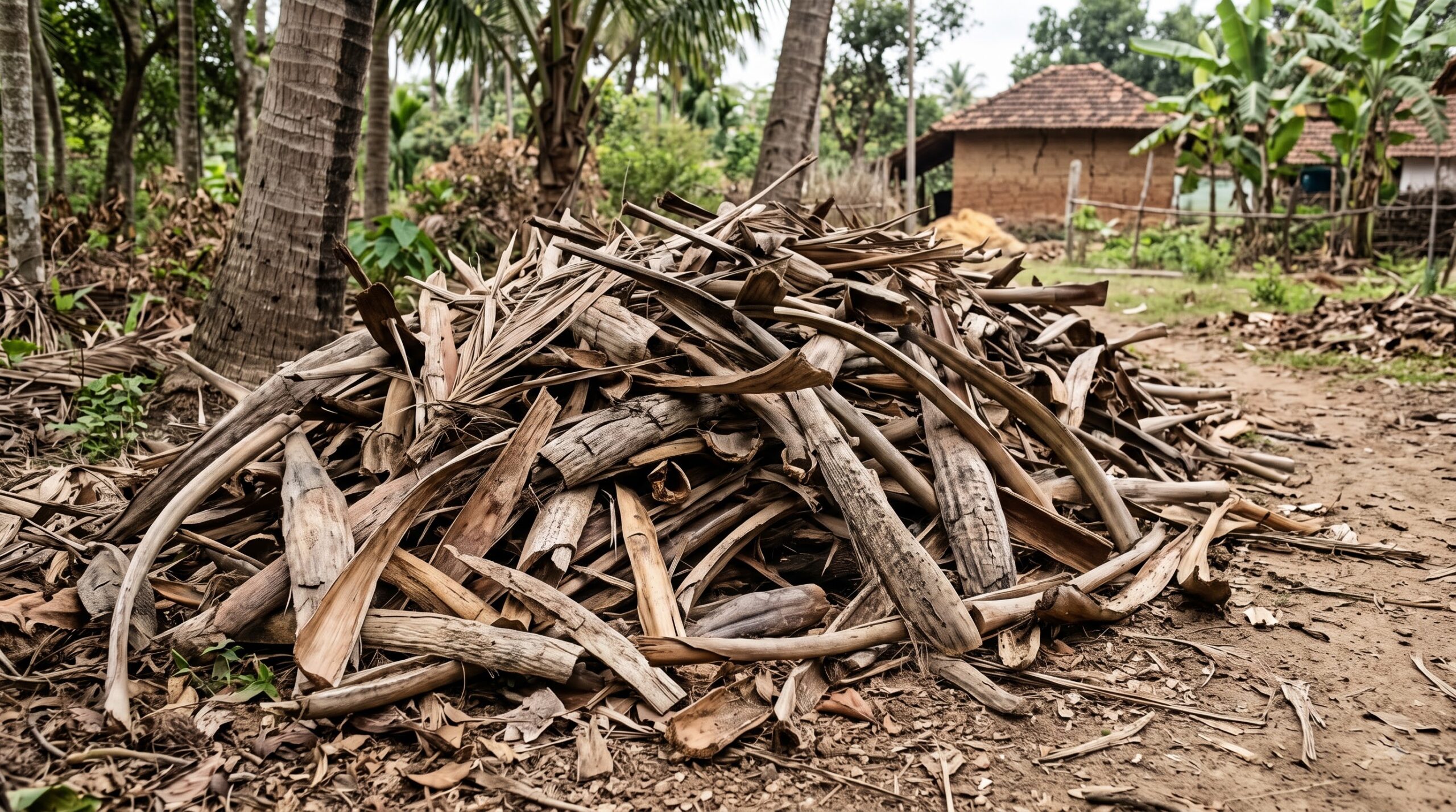 Naturally fallen areca palm leaves used for making plates